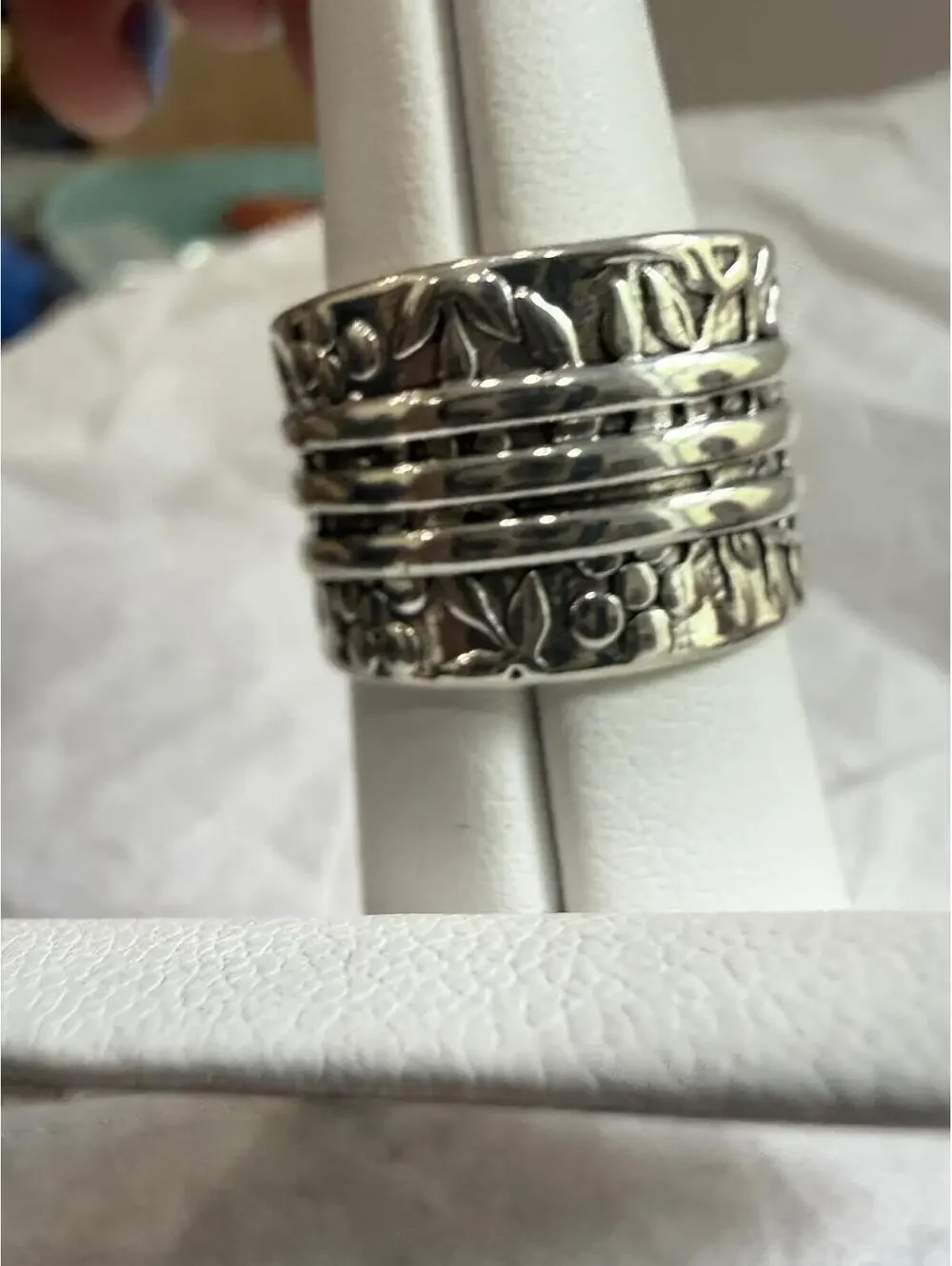 Silver Tone Ring with Blue and Clear Stones 7.5 Size